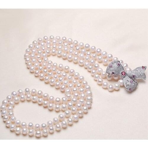 Freshwater Pearl Sweater Chain Medium and Long Double Loop Sweater Chain, Fall/Winter Hot Style