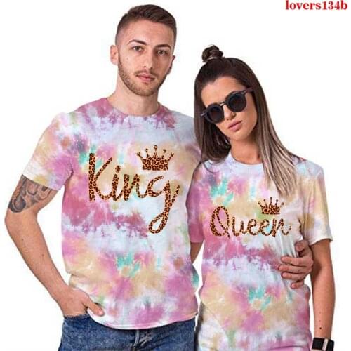 King Queen Colorful 3d Print Couple T Shirts Summer Fashion Short Sleeve Love Matching Harajuku Tops Graphic Tees Woman Tshirts