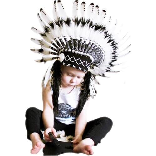 Feather Headdress Hairpins Children Party American Native Indian Feather Headdress Hat Photography Prop