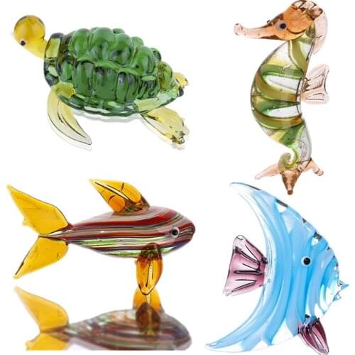 H&D Aquarium Decorations Glass Figurines Colorful Sea Life Animal Murano Art Mini Handcraft Animal Figure Fish Tank Ornaments
