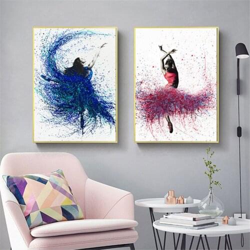 HD Printed Abstract Girl Painting Elegant Dancing Ballerina Oil Ballet Girl Wall Art 1 Piece Large Canvas Painting Multi Choices