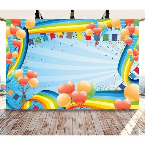 Birthday Baby Shower Newborn Children Backdrops Candy Donut Lollipop Ice Cream Table Decor Rainbow Clouds Photography Background