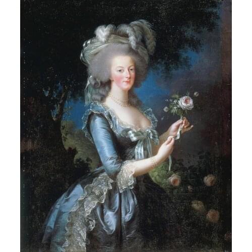 Canvas art Portrait painting of Queen Marie Antoinette with the Rose by Elisabeth Vigee Lebrun High quality Handmade Wall decor
