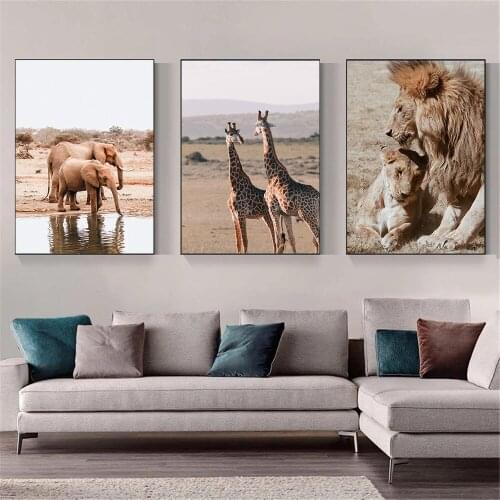 African Wild Animal Painting Lion Elephant Canvas Poster Giraffe Wall Art Print Modern Nordic Wall Pictures Living Room Decor