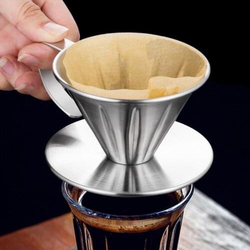 Stainless steel coffee filter, tea residue funnel, 304 double-layer filter, hand-pushed coffee screen