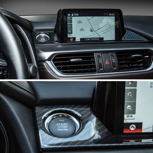 Car Engine Start Stop Button Cover Dashboard Navigation GPS Cover Trim Carbon Fiber Style For Mazda 6 Atenza 2017