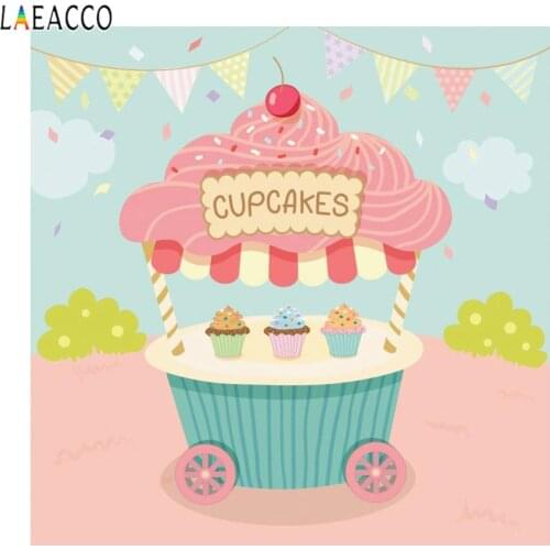 Laeacco Cartoon Candy Strawberry CupCakes Car Childern Cakes Backgrounds Photography Customize Backdrops Props For Photo Studio