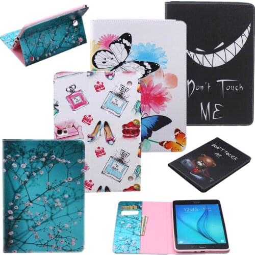 Fashion Print Leather Case for Samsung Galaxy Tab A 9.7 SM-T555 T550 9.7'' Case Wallet Flower Butterfly Card Slots Tablet Cover