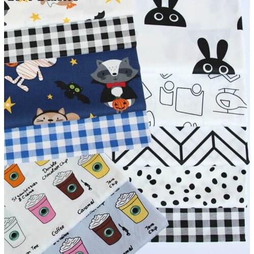 Cartoon Fox Grid Twill Cotton Fabric Diy Patchwork Quilt Handmade Dress Cloth Bedding Blanket Home Sheets Pillow Decor Tissus