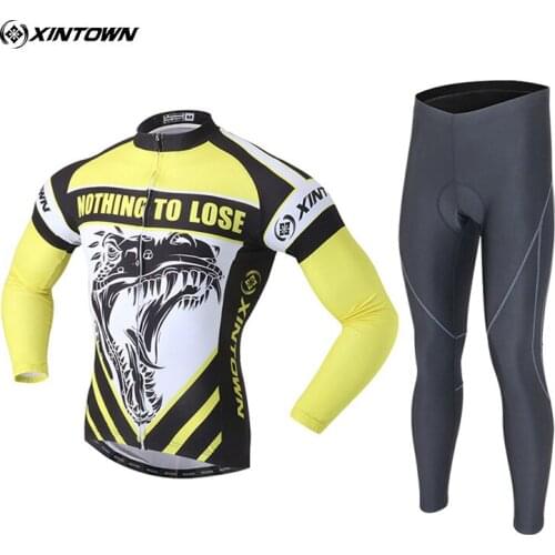 XINTOWN Mens Long Sleeve Cycling Jersey Bib Pants Set Biking Breathable 3D Padded Bicycle Sports Cycling Clothing Ropa Ciclismo