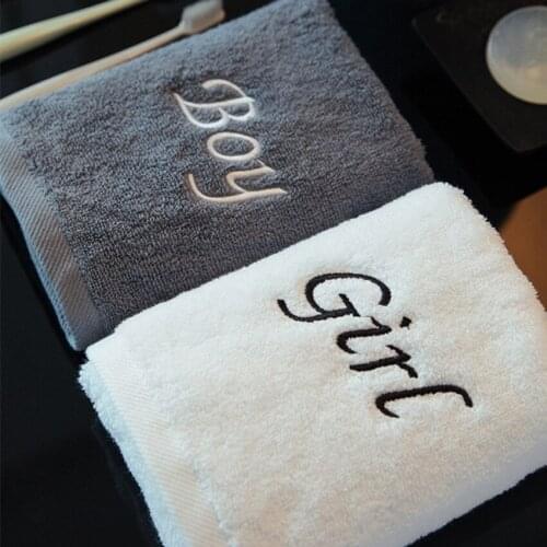 Pure Cotton Face Towel English Letters Couple Models Creative Embroidered Strong Water Absorption Use for Home Bathroom Hotel