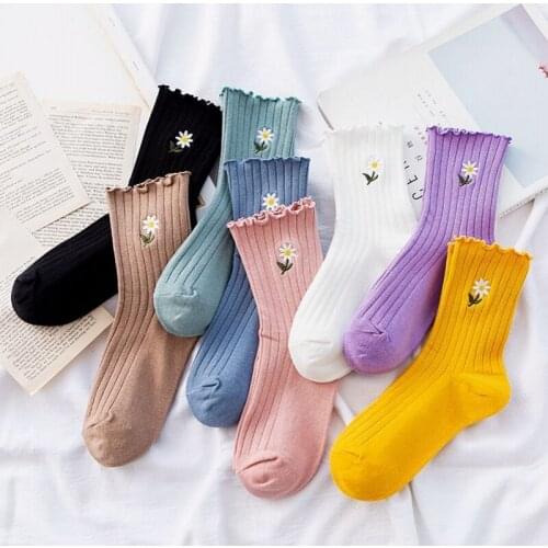 5 Pairs Lot Women Long Socks Set Sunflower Frilly Cute Sock Harajuku Autumn Winter Korean Japanese Fashion Chaussettes Mujer