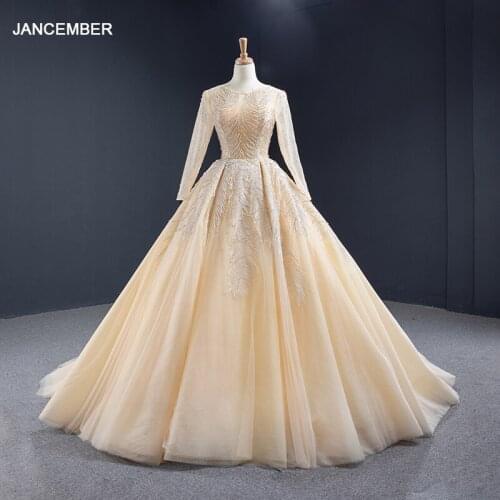 RSM67053 Champagne New Elegant Evening Dress 2021long Sleeve Feather Pattern Frill Elegant Party Dress вечерние платья