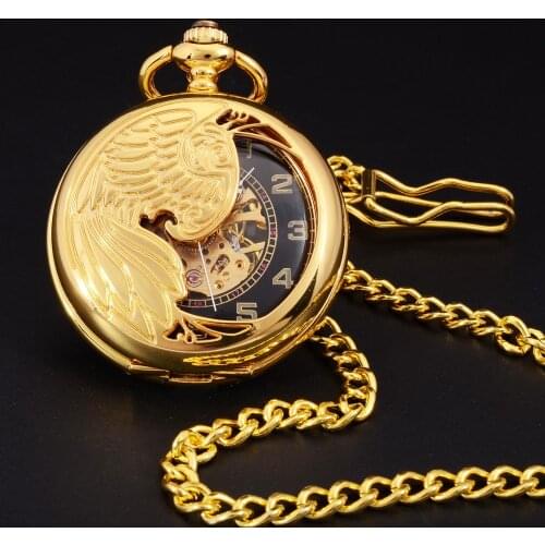 New Mechanical Pocket Watch Unisex Phoenix Wings Carving Design Hand Wind Classic Elegant Skeleton Fashion Pocket Fob Watch