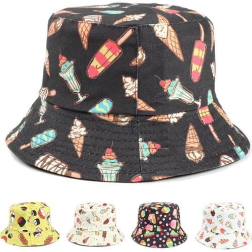 Cotton Ice Cream Cake Print Bucket Hat Fisherman Hat Outdoor Travel Hat Sun Cap Hats for Men and Women 296