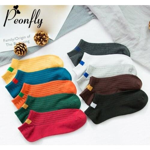PEONFLY Fashion Comfortable casual Sock Slippers solid color Stripes Short Ankle Socks High Quality Cotton Women Boat Socks