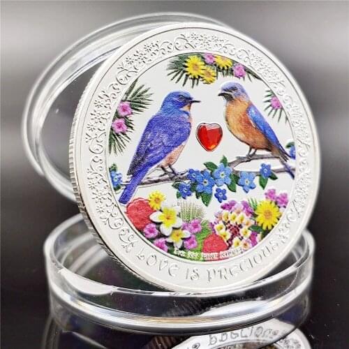 Drop Shipping1oz Silver Commemorative Coin Love Couple Birds Happiness Souvenir Colorful Silver Plated Coins Gifts Crafts