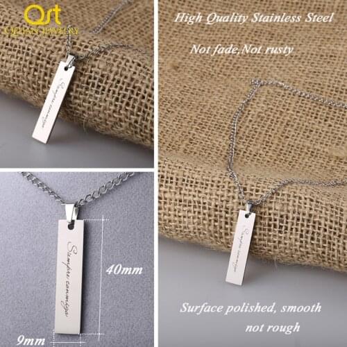 Qitian DIY Custom Laser Engraved Name Bar Necklace Women/ Men Jewelry Stainless Steel Personalized Statement Necklace & Pendants
