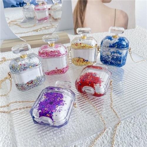 Luxury 3D Perfume Bottle Earphone Case For AirPods1 2 Fashion Liquid Quicksand Glitter Wireless Headphone Cover Charging Box Bag