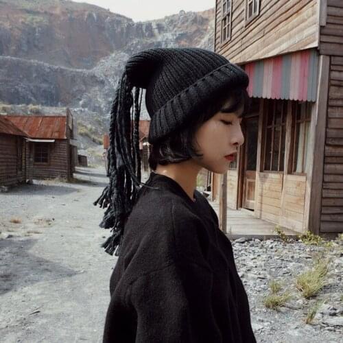Hip Pop Trendy Black Knitting Hip Hop Fold Girl Beanie Tide Fashion Ski Cap Outdoor Keep Warm WomenS Winter Hat Adult Cap+Scarf