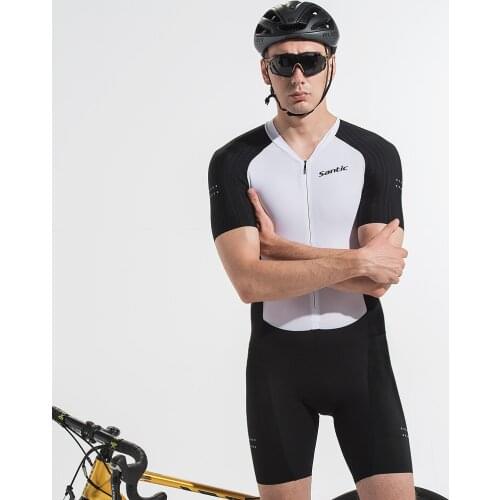 Santic Mens Triathlon Bib Shorts Cycling Short Sleeve Five-point Pants Cycling Jersey Sponge Cushion Race Edition Quick-drying