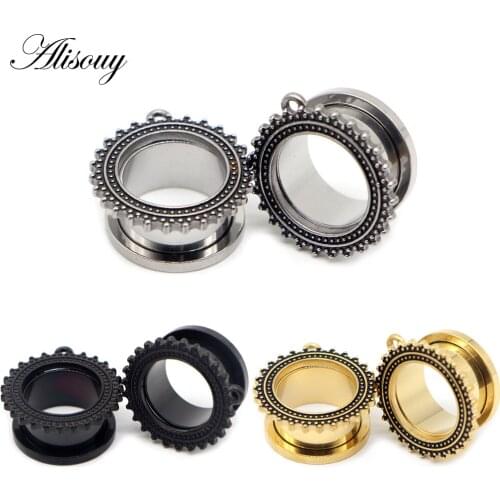 Alisouy 2PCS 316L Stainless Steel Ear Plugs Body Piercing Screw Tunnels Stretchers Fashion Jewelry Earrings Expander DIY Hole