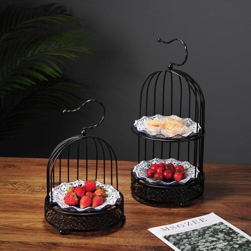 Creative Metal Bird Cage Dessert Rack Storage Ornaments Snack Fruit Ceramic Plate Display Rack Kitchen Tableware Set Decoration
