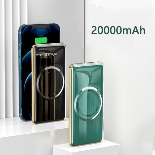 20000mAh Power Bank Qi Wireless Charger Powerbank Built in Cable Fast Charger for iPhone 12 Pro 11 Samsung S21 Xiaomi Poverbank