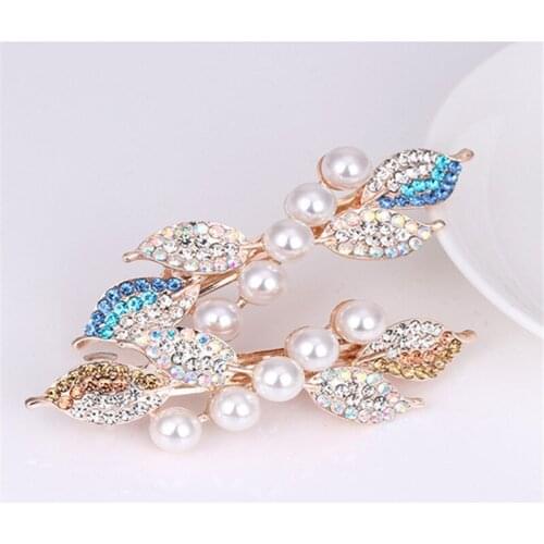 1PCS New Pearl Rhinestone Bow Hairpin Simple Ladies Headdress Flower Spring Horizontal Clip Ponytail Hair Ornament Large