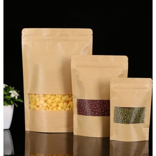 100 Pcs Packaging Zip Lock Kraft Paper Window Bag Stand Up Gift Nuts Tea Packaging Zipper Bags Self-adhesive Bags 2020 New