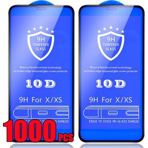 1000pcs 10D Tempered Glass Full Glue Cover Premium 9H Screen Protector Film For iPhone 12 Mini 11 Pro Max XS XR X 8 7 6 Plus SE