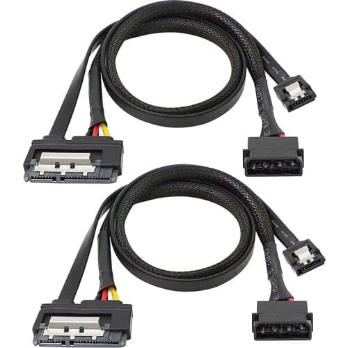 2 Pcs SATA 6G Data Cable, SATA Power 2-In-1 Extension Cord,LP4 IDE to SATA 15P Female with Serial ATA III 7 Pin Female