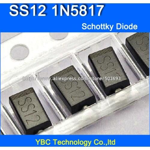 200pcs/lot SS12 1N5817 1A/20V DO-214AC Schottky Diode