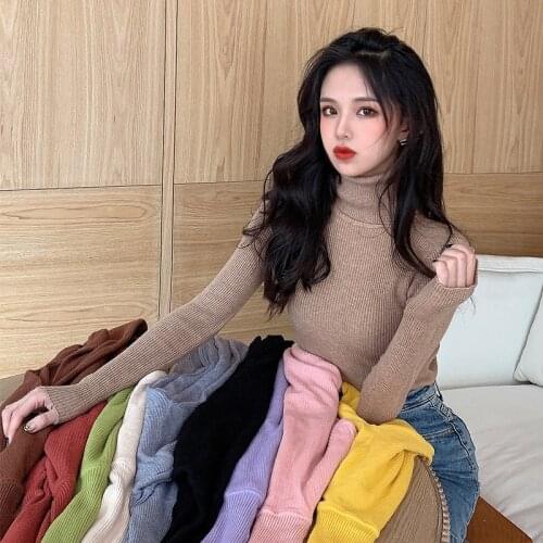 2020 Knitted Women turtleneck Sweater Pullovers spring Autumn Basic Women highneck Sweaters Pullover Slim female cheap top