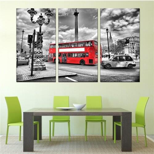 3 Panels Canvas Unframed Canvas Painting Poster Black and White Red Bus London England Wall Pictures for Living Room Home Decor