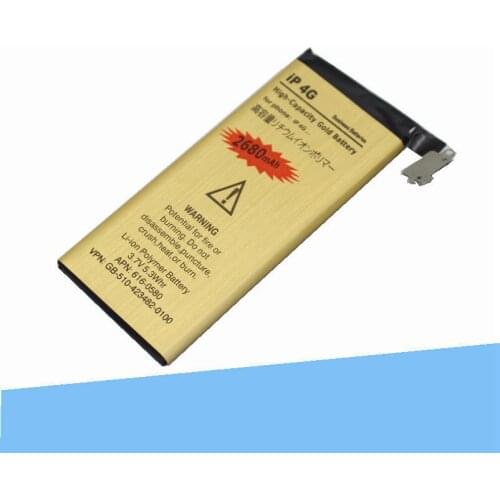 5pcs /lot 2680mAh 0 zero cycle Replacement Li-Polymer Gold Battery For iPhone 4 4G Accumulator Batteries
