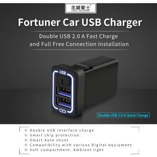 Car USB charger quick charge 2.0A 220V 2 Port USB2.0 for iphone Micro USB Type C Phone Charge for Fortuner
