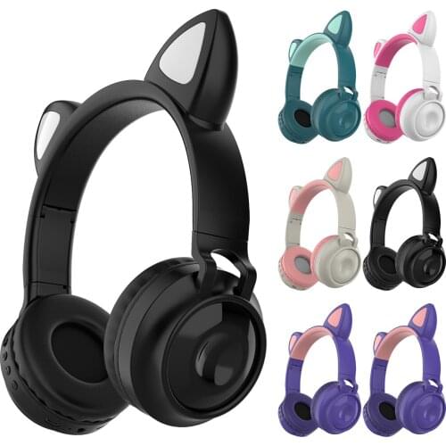 BT 5.0 Headphones LED Light Cat Ears Headset Wireless Earphone HIFI Stereo Bass Headphone With High Sensitivity Microphone