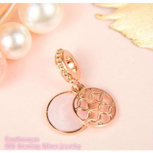 Mother Day Authentic 925 Sterling Silver Pattern of Love Dangle Charm, Rose & Pink Enamel Beads Fit Pandora Charms Bracelet