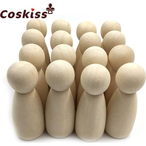 Wooden Peg Dolls DIY Unfinished Wooden People Big Size 6.5cm 10pcs Women Dolls Smooth for Paint Waldorf Kids Pendants