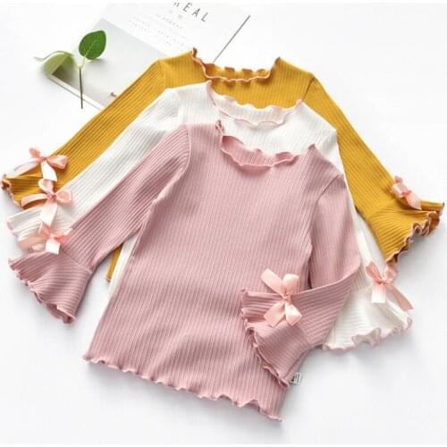 New spring and autumn winter girls shirt children pink long-sleeved lace bow girls shirt toddler children clothes