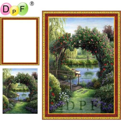 DPF 5D Diamond Embroidery lake garden Diamond painting Cross Stitch with Frame full Round diamond Mosaic kits home decor crafts