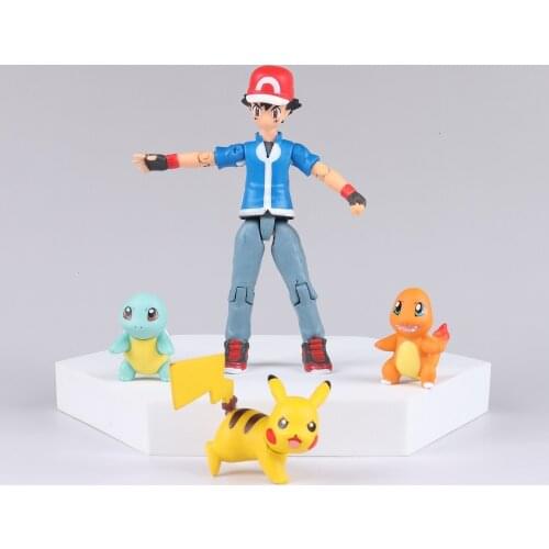 12CM Ash Ketchum Action Figure Model Pokemon Figure Set Ash Ketchum Pikachu Charmander Doll Model Kids Birthday Set
