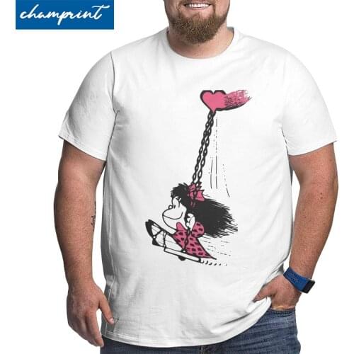 Love You T-Shirt for Men Mafalda Cartoon Pure Cotton Big Tall Tees Round Neck Short Sleeve T Shirts Big Size 4XL 5XL 6XL Clothes
