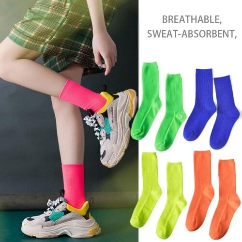 Cotton Harajuku Hip Hop Street Cool Girls Socks Women Men Fashion Bright Neon Socks Fluorescent Candy Color Unisex Heap Socks