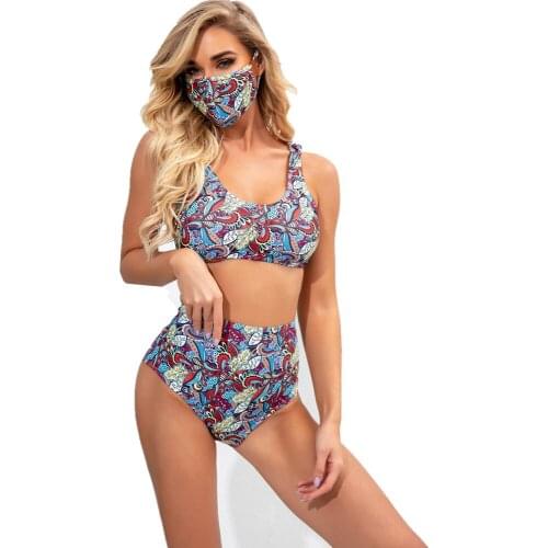 3pc Tank Top Bikini Set with Mask Swimwear Women New Items 2021 for Women High Waiste Bikiny Free Shipping Two Piece Swim Suit