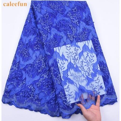 Royal Blue French 3D Tulle Lace High quality African Lace Fabric With Stones Nigerian Net Lace Fabric For Wedding Dress Y2056