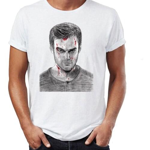 Summer Mens T-shirt Dexter Morgan Hand Drawing Awesome Artwork Printed Tshirt Cool Tees Tops Youth Harajuku Streetwear