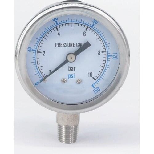 0-10bar 1/4" BSPT Male 60mm Dial Pressure Gauge 304 Stainless Bar PSI N2 Steam Brewing Pneumatic Gas Water Fuel
