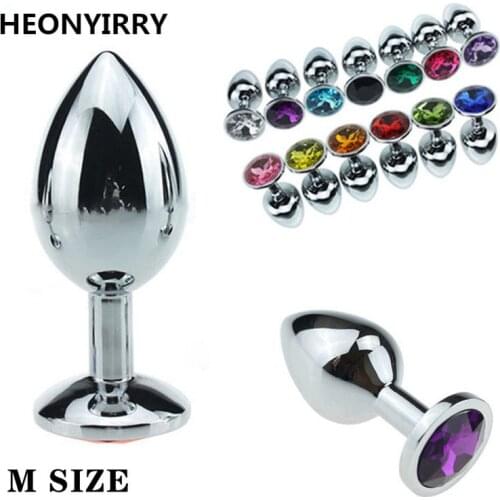 Metal Anal Plug M Size With Crystal Jewelry Smooth Touch Butt Plug No Vibrator Anal Bead Anus Dilator Anal Toys for Men/Women